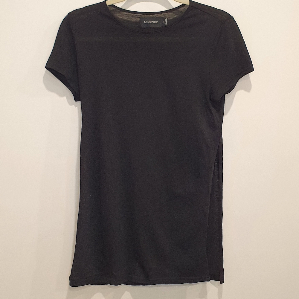 MINKPINK longline t-shirt with side slits, black, size small